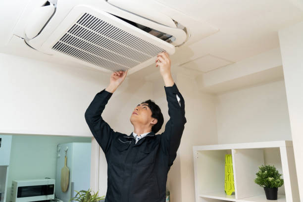 Japanese worker fixing air conditioner